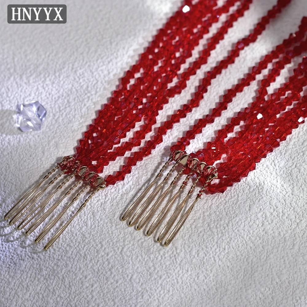 

HNYYX Red Crystal Beaded Hairpin Vine Hair Piece For Women Fashion Rhinestones Hair Accessories Wedding Bridal Head Band A167