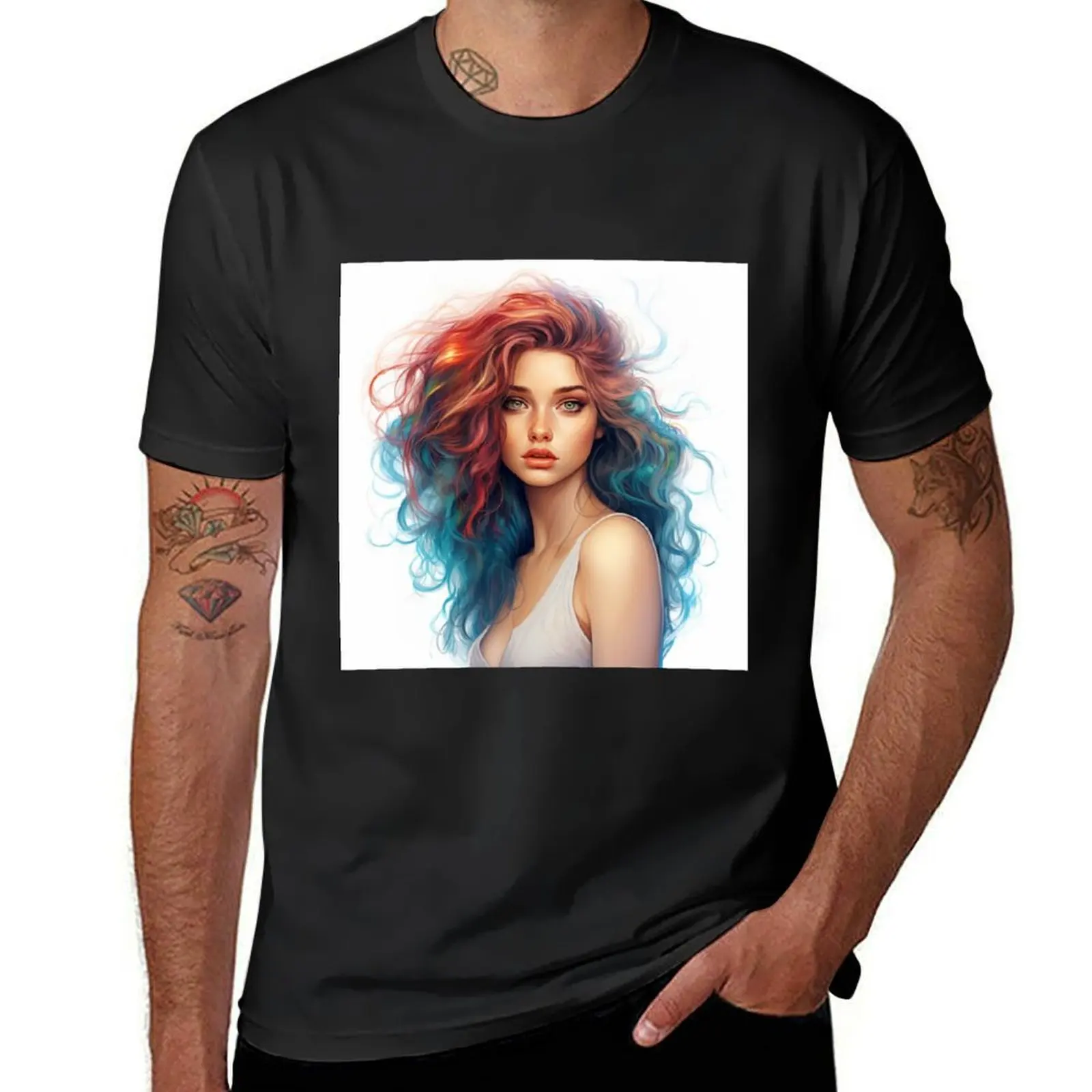 Pretty Girl - Colored Pencil Style T-Shirt Short sleeve tee heavyweights summer top mens clothing