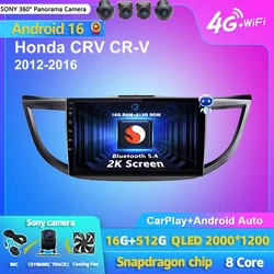 Android 16 Carplay Auto Car Radio Multimedia Player For Honda CRV CR-V 2012-2016 WIFI+4G DSP Autoradio Stereo 2din Head Unit
