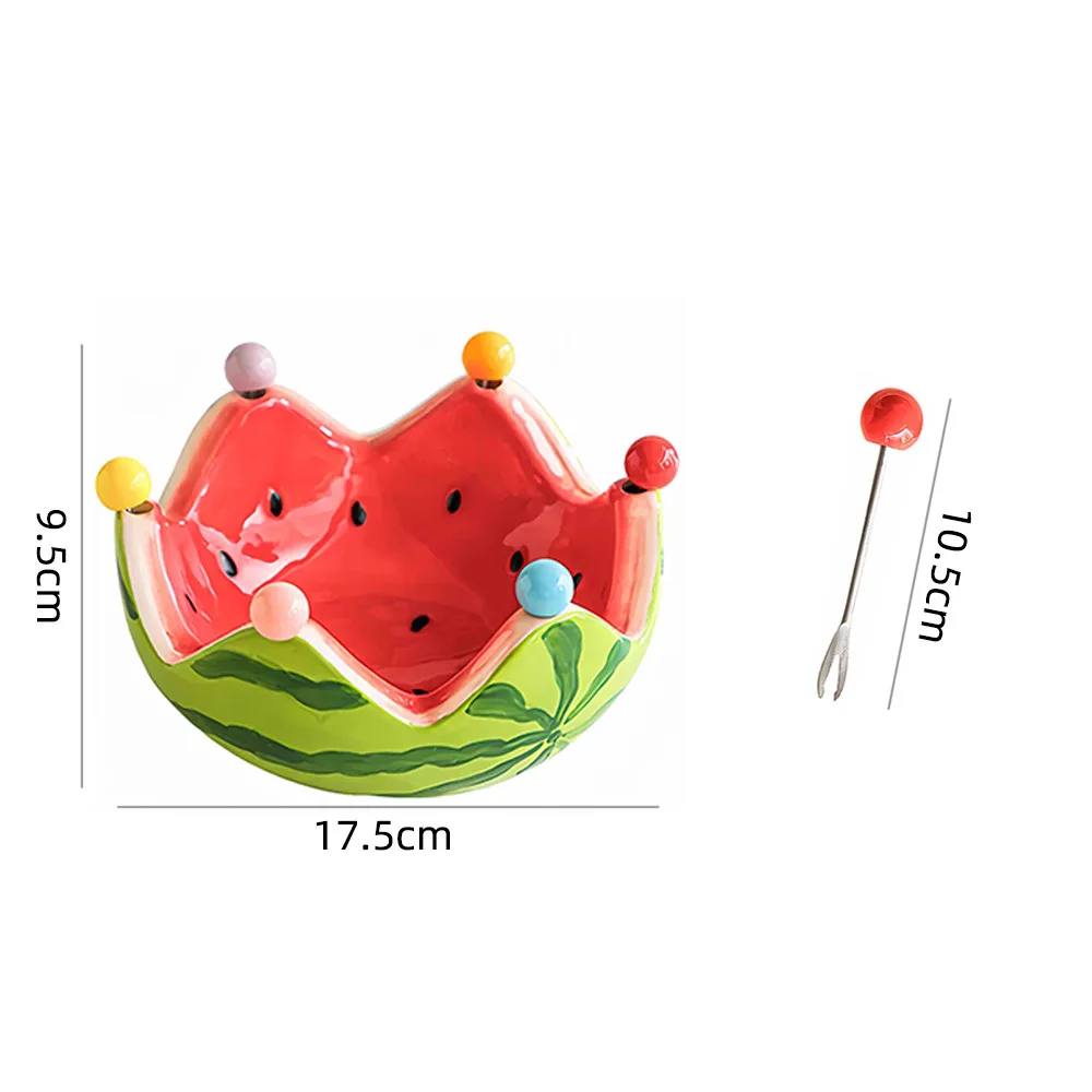 Picture 7: Ceramic Tableware Watermelon-shaped Bowl Fruit Fork Dish Creative Cute Stainless Steel Small Fork Home Living Room Fruit Bowl