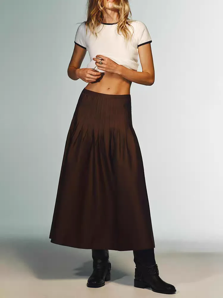 

Spring 2026 Women's High Waist Pleated Midi Skirt New Arrival A-Line Loose Fit Regenerated Cellulose Fiber No Artifici...