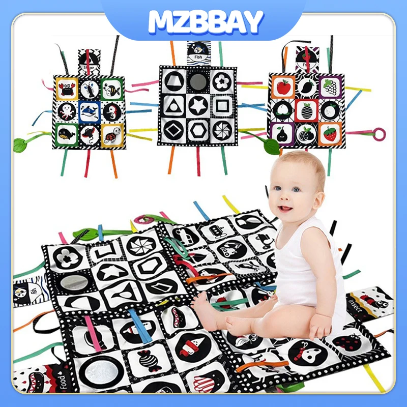 Montessori Baby Crawl Speelmat Zintuiglijk Speelgoed Baby Zwart Wit Hoofddoek Rustig Boek Pasgeboren Vroeg Onderwijs Scheur En Trek Boeken Speelgoed
