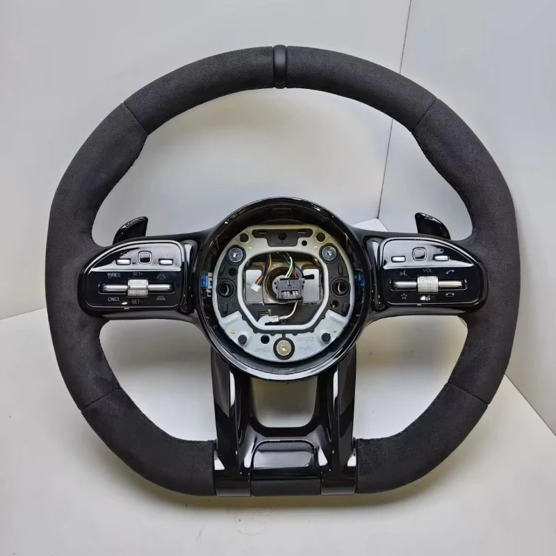 Carbon Fiber Steering Wheel Assembly Beige Perforated Leather for GLE/GLS/A-Class/GLC/E-Class for Upgrading Older