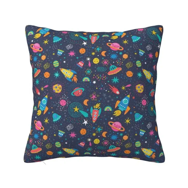 Galaxy Space Rocket Planet Cushion Covers Polyester Spaceship Astronaut Pillow for Sofa Car Square Pillowcase Bedroom Decoration