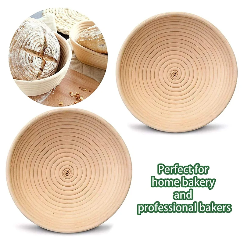 1Set Bread Banneton Proofing Basket, 10 Inch Baking Bowl Kit For Sourdough With Dough Scraper, Bread Lame