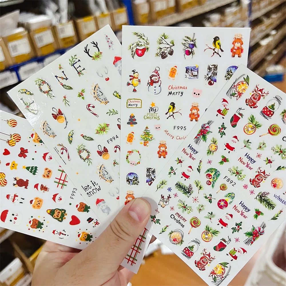 1개 3D 겨울 사슴 네일 아트 스티커 산타 펭귄 눈송이 매니큐어 장식 트리 진저브레드맨 눈 축제 크리스마스 네일 데칼*
