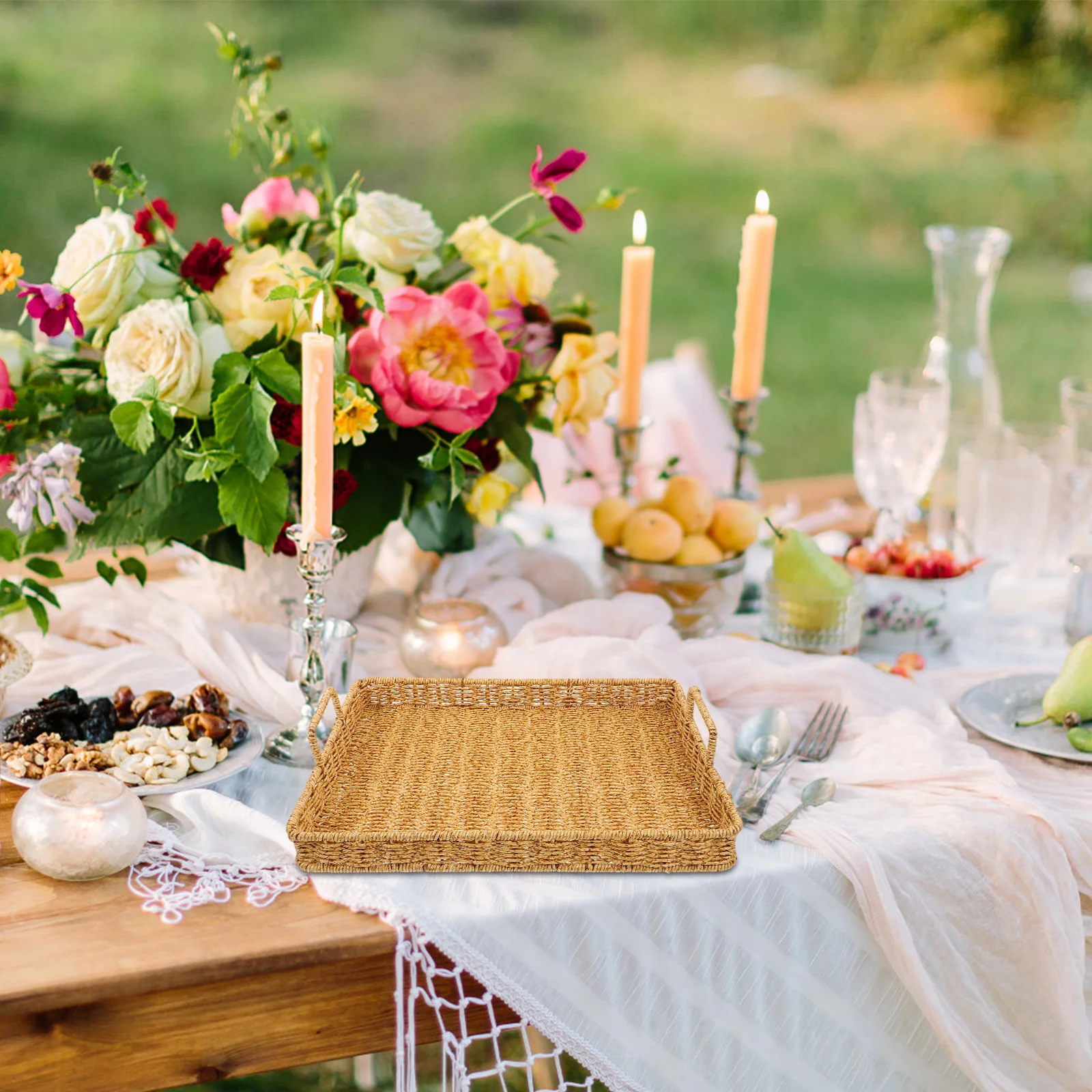 

Bread Tray Premium Retro Style PP Material Double Handles Practical Multipurpose Storage Serving Plate for Cakes Desserts Fruits