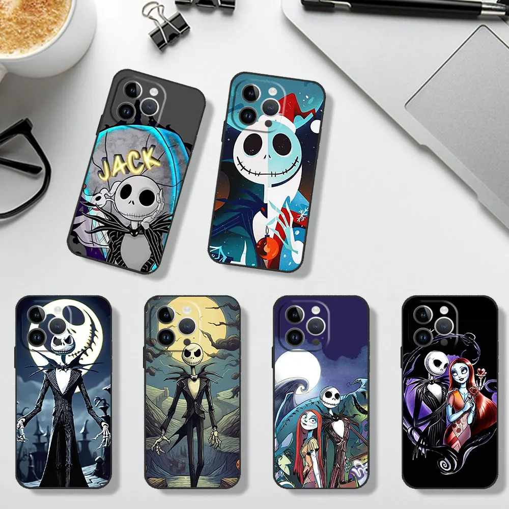 MINISO J-Jack S-Skellington Phone Case For Samsung A03 A04 A05 S A13 A14 A22 A34 A53 4G5GS22 S23 ULTRA Black Soft Silicone Cover