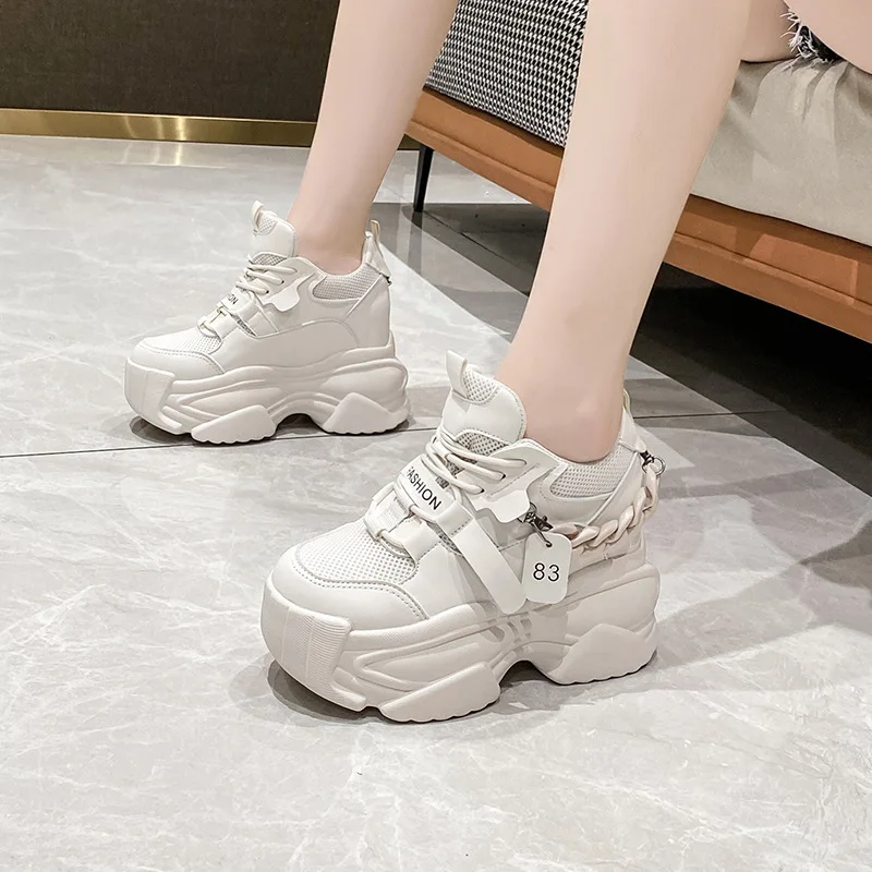 

High Platform Women Chunky Sneakers Breathable Mesh Shoes 2023 Ladies Wedges Casual Shoes For Woman Leather Sports Dad Shoes 8CM