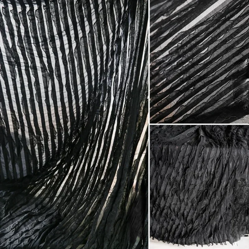 Black Wave Elastic Fabric Forest Series Knitted Blindfold Dresses Wedding Dress Designer Creative fabric material for clothes