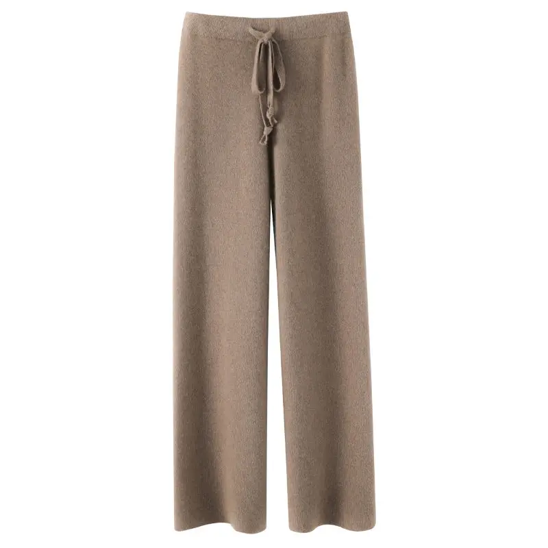 Women Autumn Winter High Waist Pants Thick Warm Knitted Wide Leg  Loose Streetwear Female All-match Straight Trousers R74