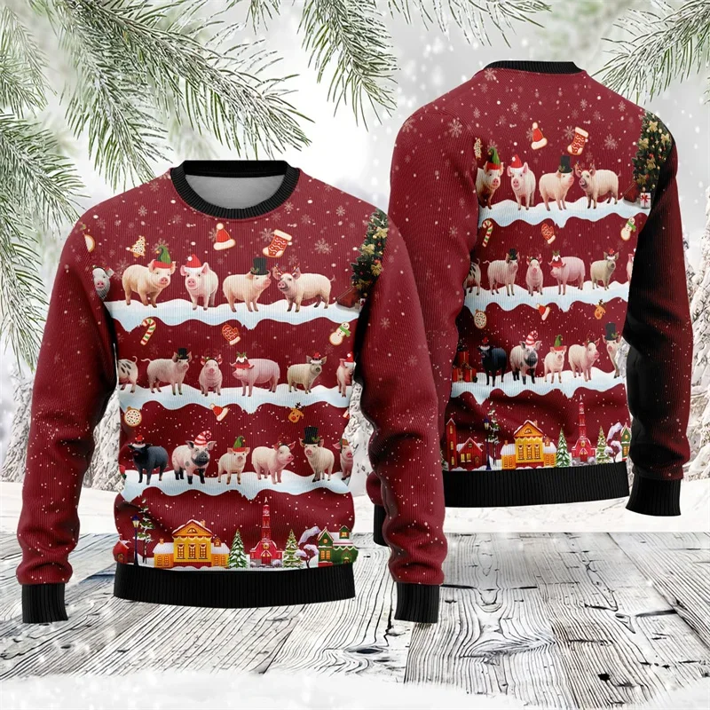 جديد ثلاثية الأبعاد مطبوعة لطيف خنزير البلوز للرجال النساء مضحك خنزير مزرعة عيد الميلاد منقوشة هوديي فضفاض الجولة الرقبة البلوز سترة