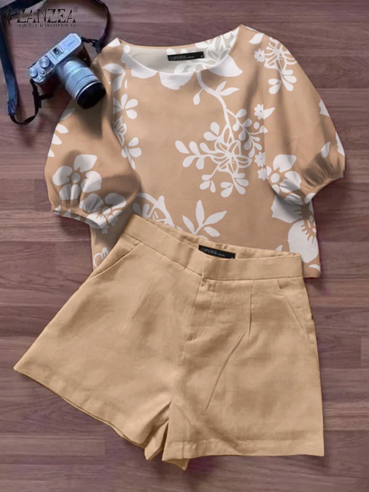 Women Summer Short Sets Bohemian Floral Printed Short Sleeve Blouse Pant Suit 2024 ZANZEA Fashion 2PCS Holiday Work Tracksuits