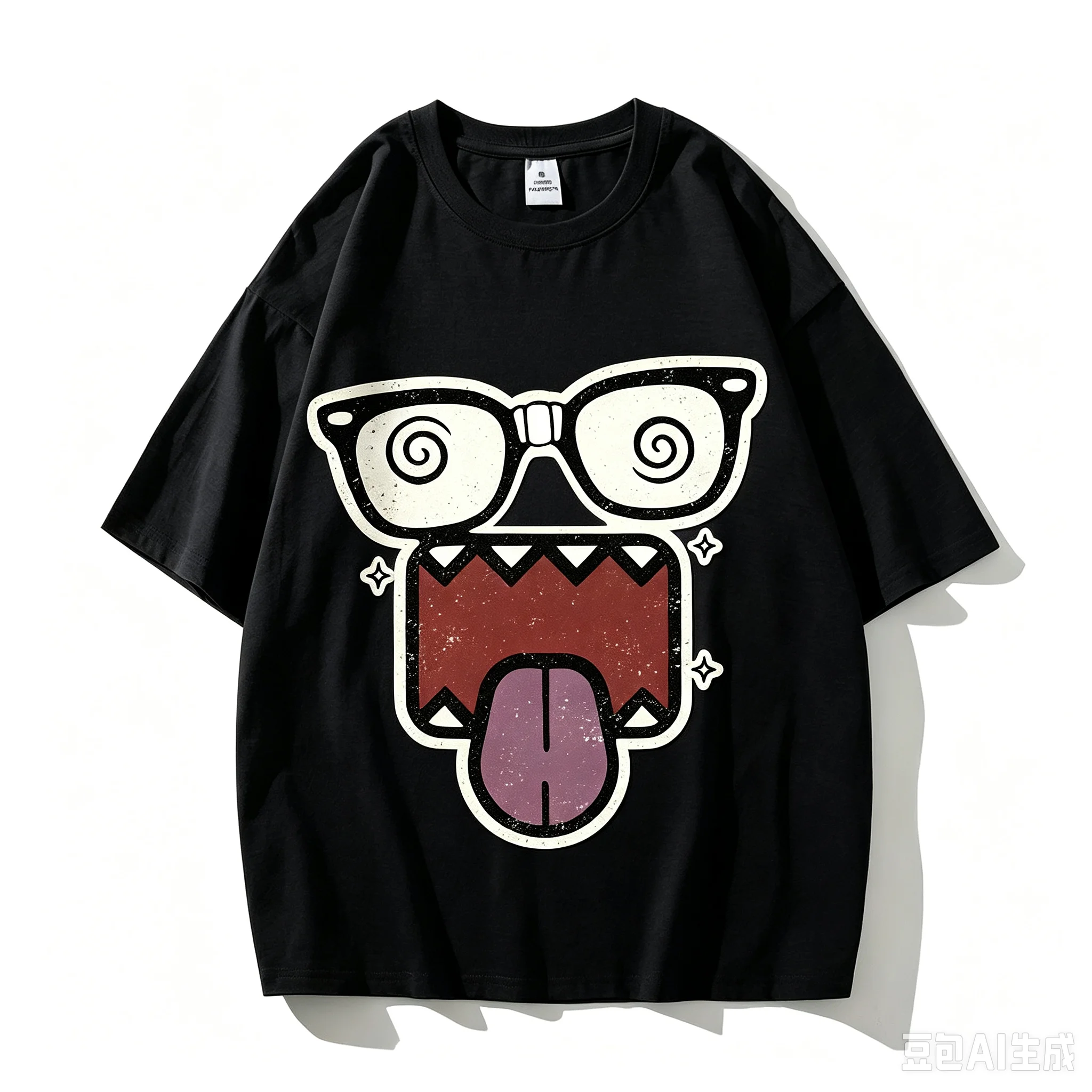 Men Crazy Cartoon Face T‑Shirt Vintage Grunge Sticker Style Graphic Print Short‑Sleeve Cotton Casual Street Tees