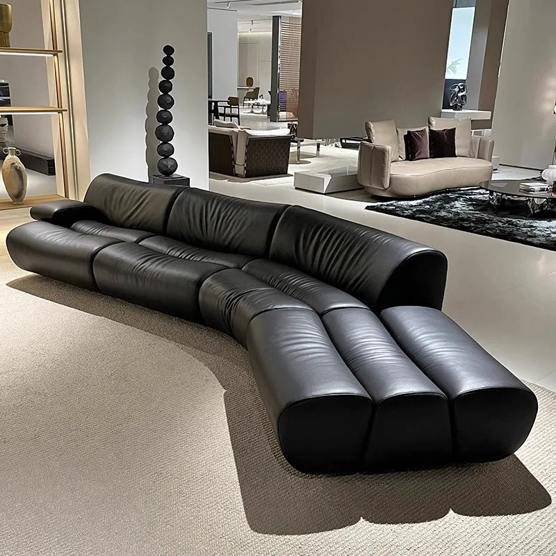 Italian Designer Bamboo Sofa Living Room Small Apartment New Minimalist Creative Curved Module Combination Leather Sofa