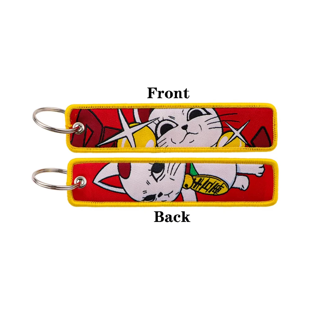 Manga Lucky Cat Embroidery Keyring Handsome Boy Key Tag For Motorcycles Cars Fashion Backpack Keychain Bag Pendant Gifts