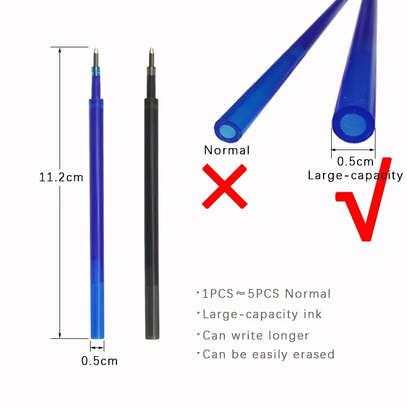 Large Capacity Ink Erasable Pen 0.5mm Push Automatic Gel Pen Washable Handle Magic Erasable Refills Rods Longer Writing School