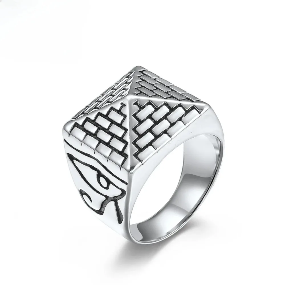 Stainless Steel Pharaoh Ring Egyptian Pyramid Eye of Horus Men and Women Finger Rings Party Jewelry