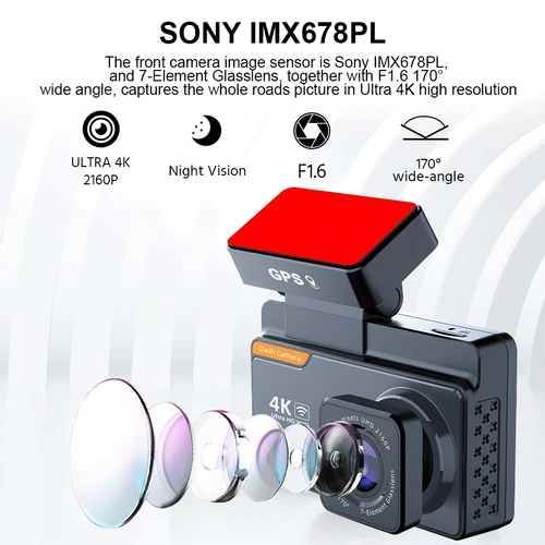 Imagen 2 del producto E-ACE 3 pulgadas UHD 4K grabadora de vídeo grabación cámara de coche DVR visión nocturna Dash Cam incorporado Wi-Fi y GPS 24H monitoreo de estacionamiento