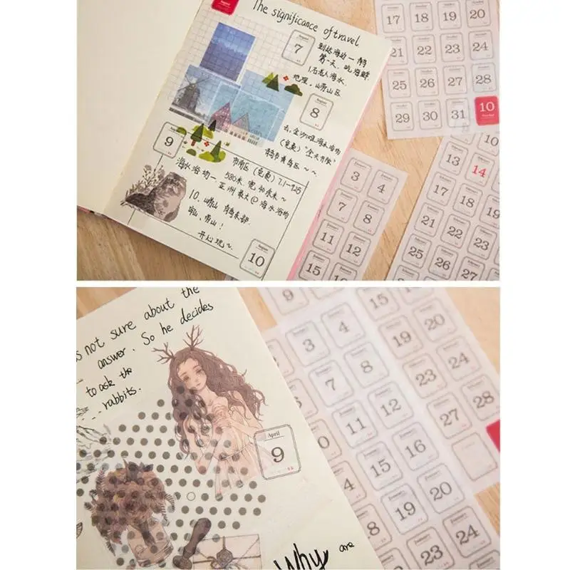 

12 Sheets Calendar Sticker Scrapbook Accessories Sticker 365 Days Sticker