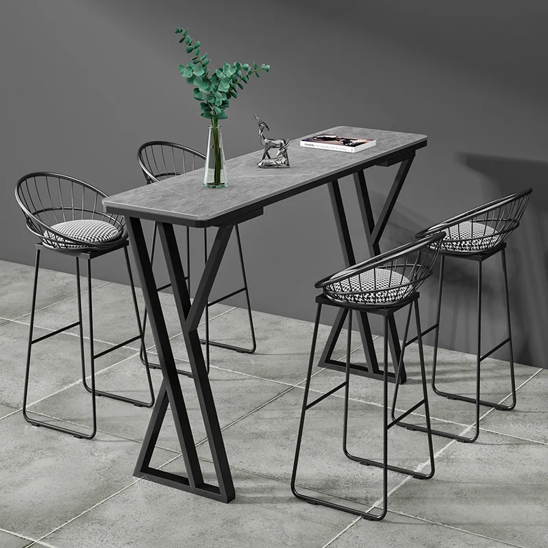 Italian milk tea shop rock slab tall table Internet celebrity chain cafe bar table and chair combination