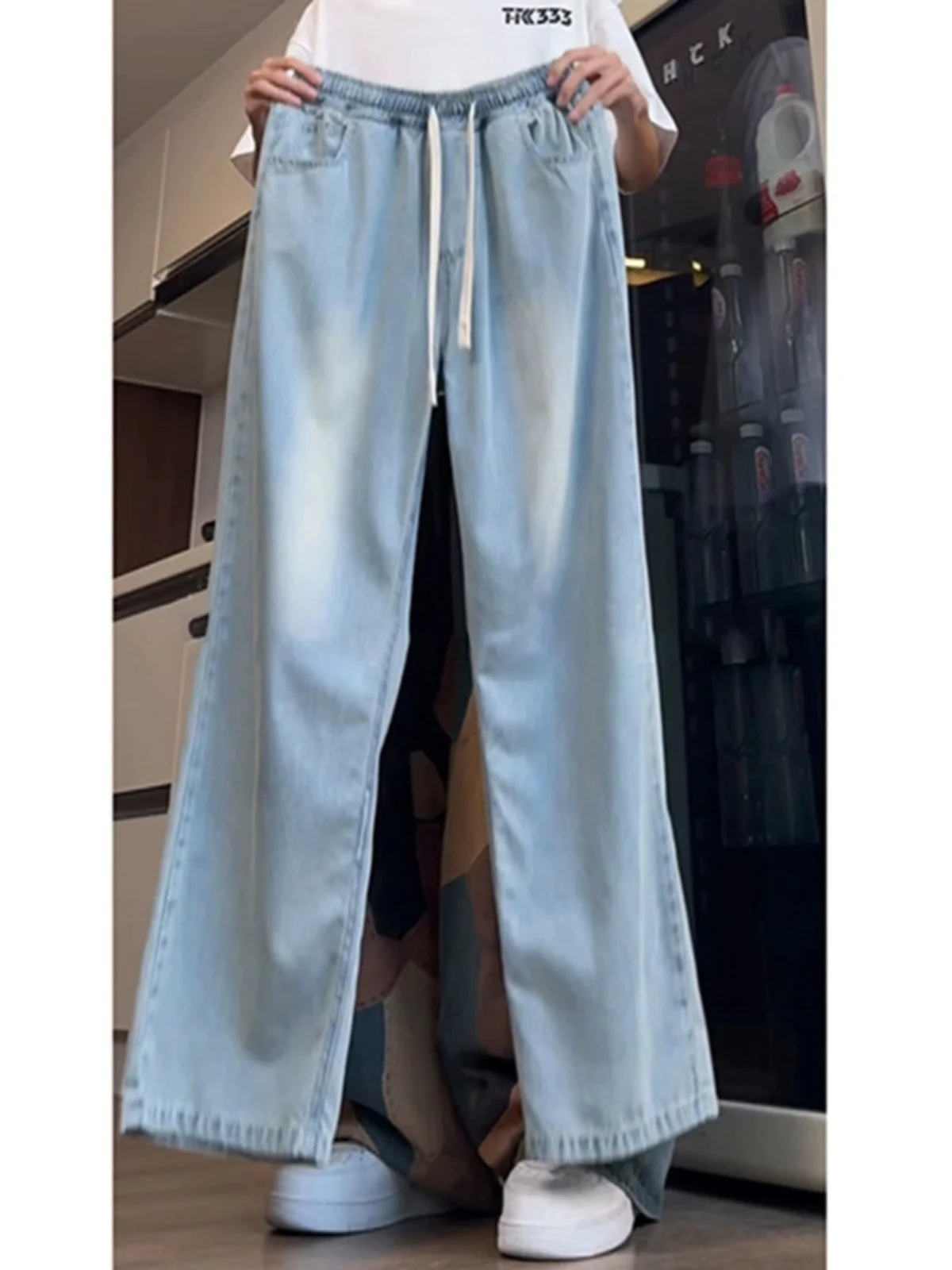 

Light Blue Ice Silk Jeans Men's Loose Straight Leg Thin Summer American High Street Vibe Sle Jeans Youth Faion Jeans