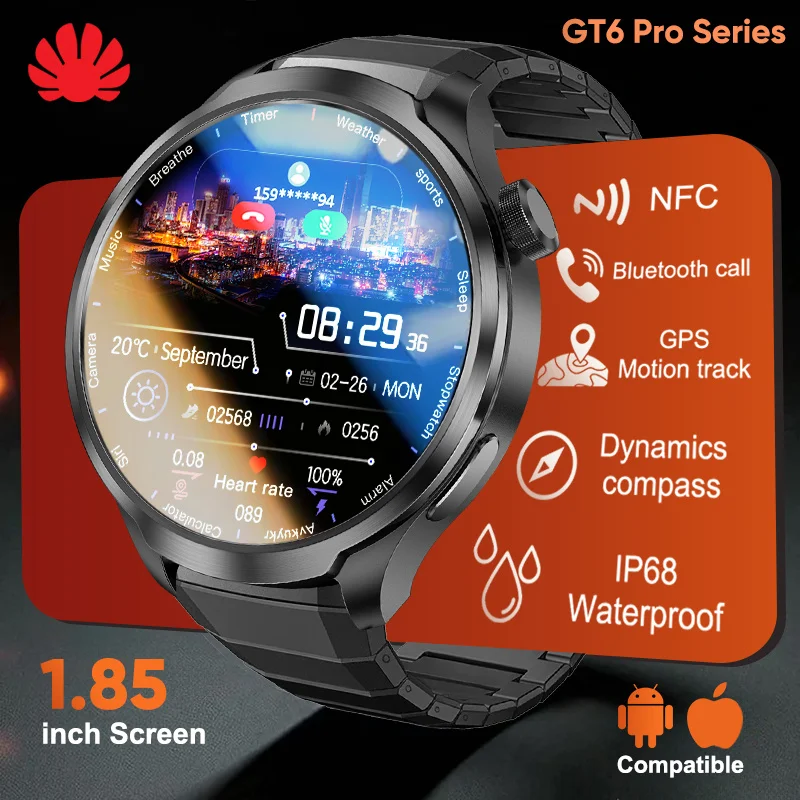 2025 nouvelle montre intelligente GT6 Pro Version mondiale boussole de suivi GPS NFC IP68 étanche BT appel céramique et titane Smartwatch iOS
