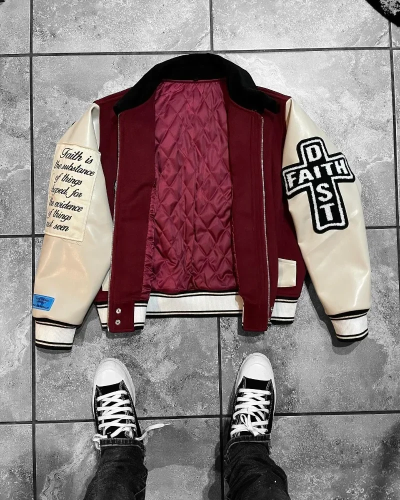 Hip Hop New Men  Jacket Y2K Fashion Letters Flocking Embroidered Baseball Uniform Men High Street Retro Popular Casual Coat