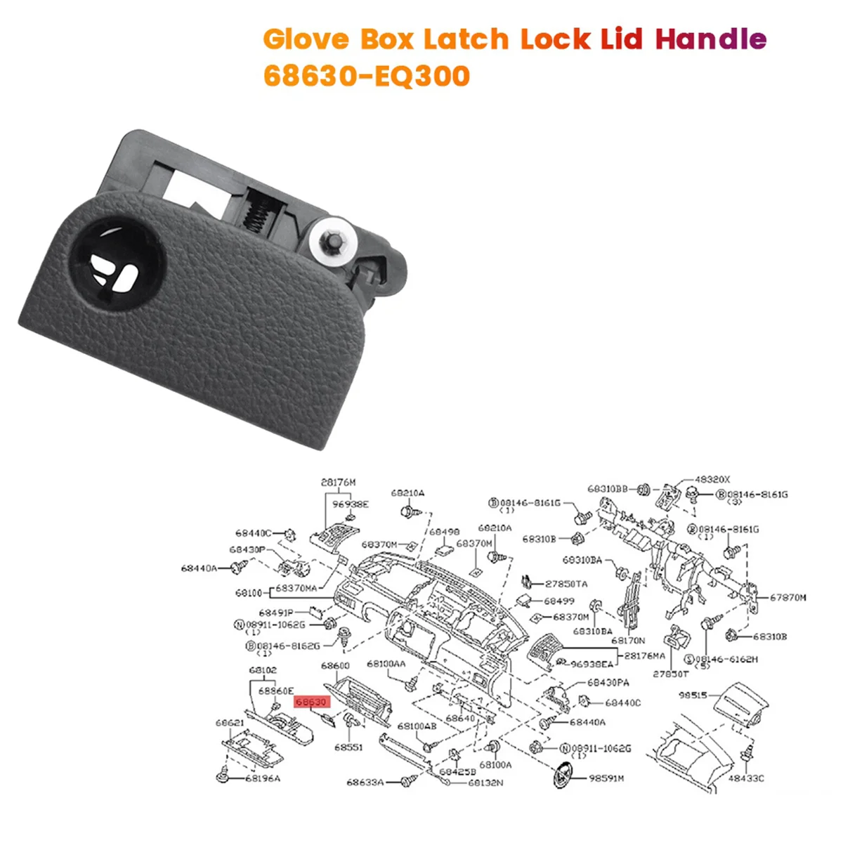 Car Glove Box Latch Lock Lid Handle 68630-EQ300 for Nissan X-Trail T30 2001-2006 LHD 68630EQ300 Glove Box Lock Handle