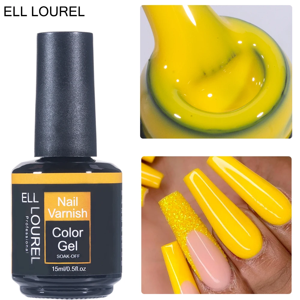 ELL LOUREL Yellow Orange Nail Gel Polish UV Vernis Semi Permanent Solid Pure Summer Color 15ML Hybrid Gel Varnish Esmalte Gels