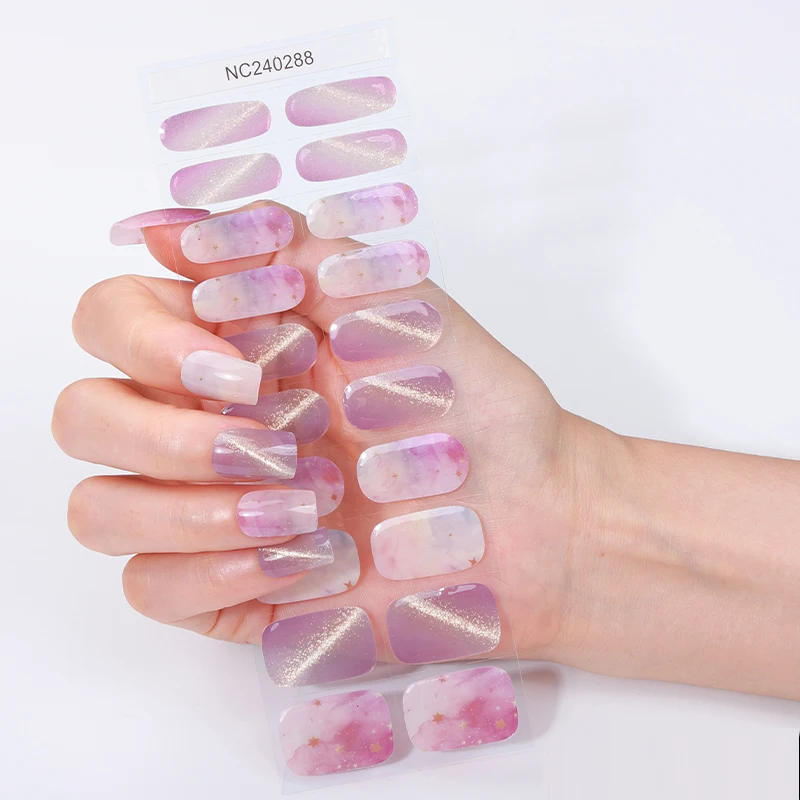 

Semi Cured Gel Nails Art Sliver Cat Eye Wraps Fingers UV LED Lamp Semi Cured Nail Decals Waterproof Nail Sticker Decoration