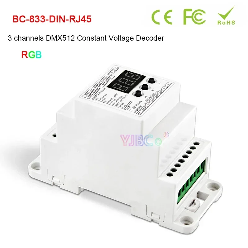 Imagem -03 - Decodificador de Tensão Constante Trilho Din Controlador Led Única Cor Rgb Rgbw Rgbcw 12v24v Dmx512 1990 Pwm Rj45 1ch 3ch 4ch 5ch