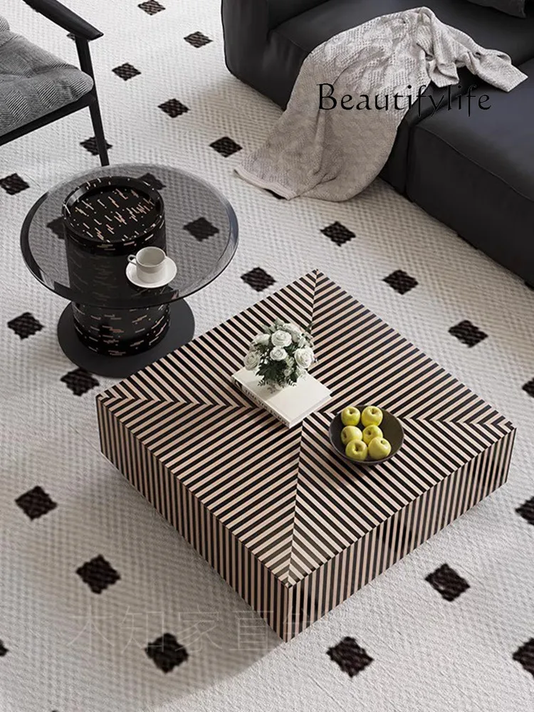 Italian Minimalist Coffee Table Light Luxury Living Room Home Striped Designer Square Tea Table Simple