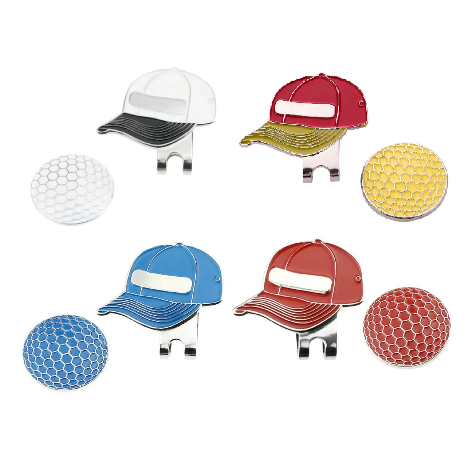 

SURIEEN 1Pc Golf Balls Marker with Hat Clip Magnetic Golf Ball Marking Golf Cap Visor Clips Hat-shaped Accessories 4 Colors