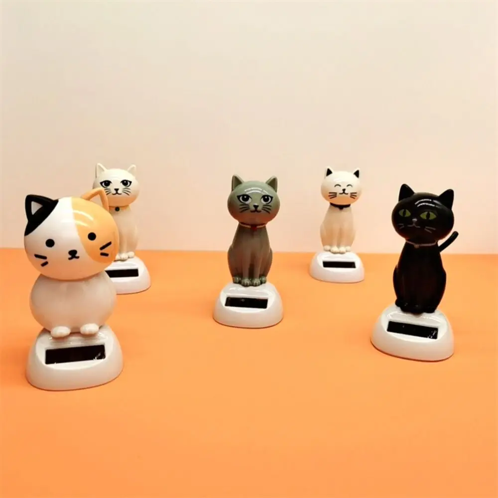 Resin Solar Powered Cat Ornament Cartoon Solar Energy Driven Car Dashboard Decor Automatic No Battery Needed Cat Figurine