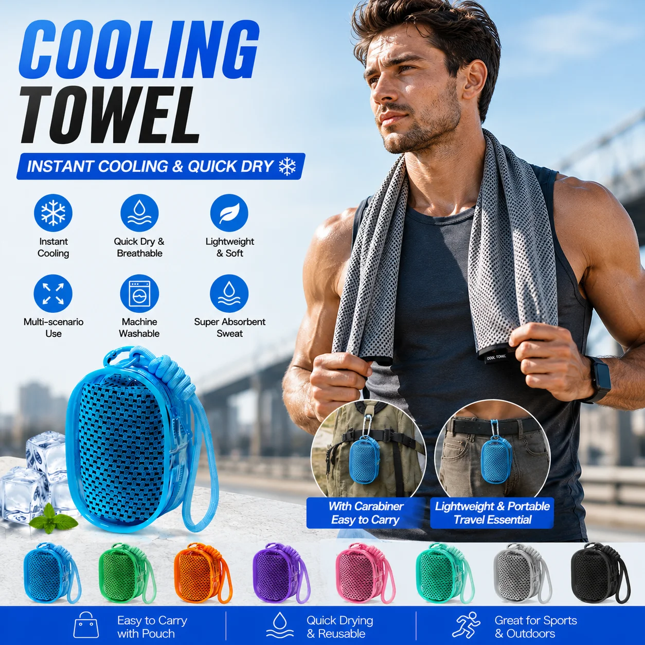 Cooling Towel with Carry Case Quick Dry Sports Towel for Gym Running Fitness Yoga Hiking Camping
