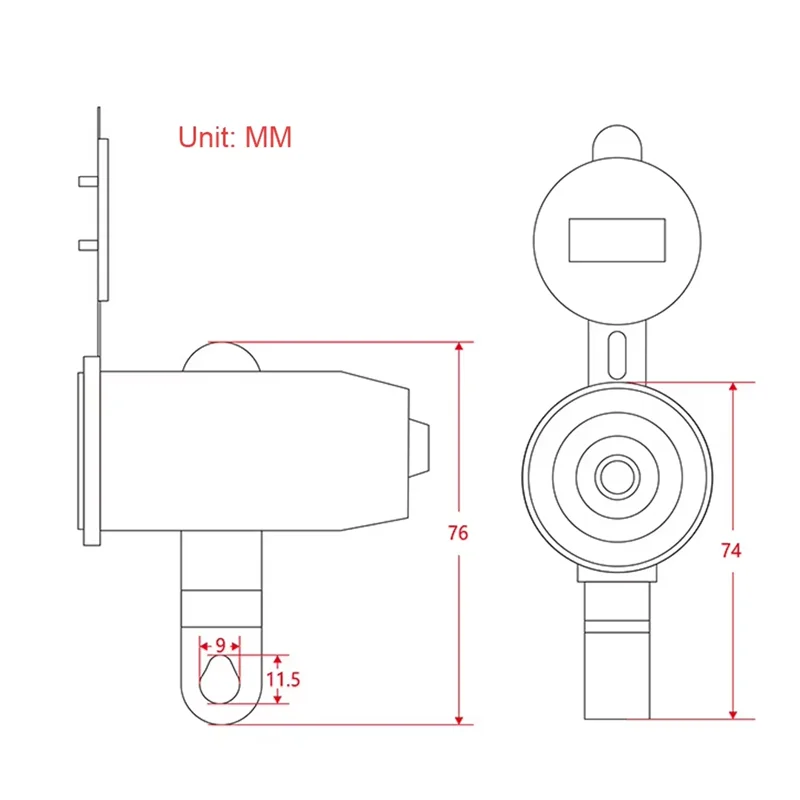 듀얼 USB 차량용 충전기 소켓 오토바이 핸들 바 충전기 전압 디스플레이가있는 모터 핸들 바 충전기 빨간색 조리개