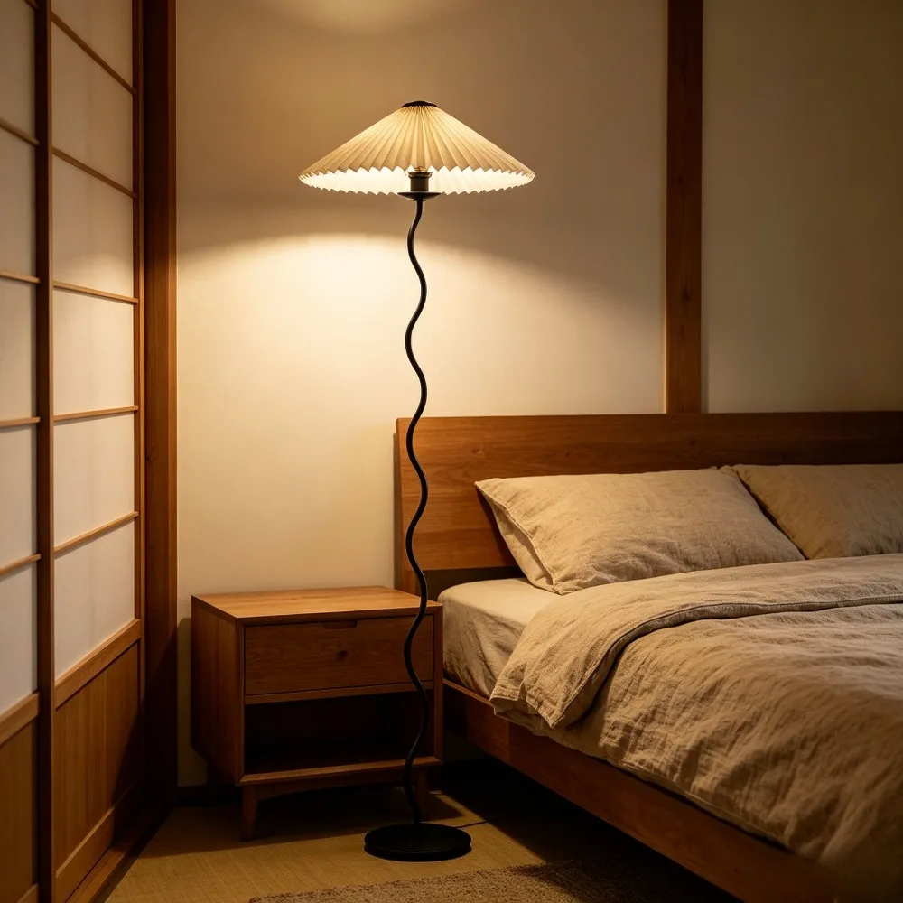Modern Floor Lamp Minimalist Pleated Fabric Living Room Bedroom Decoration Home Bedside Lamp Sofa Corner Standing Floor Light