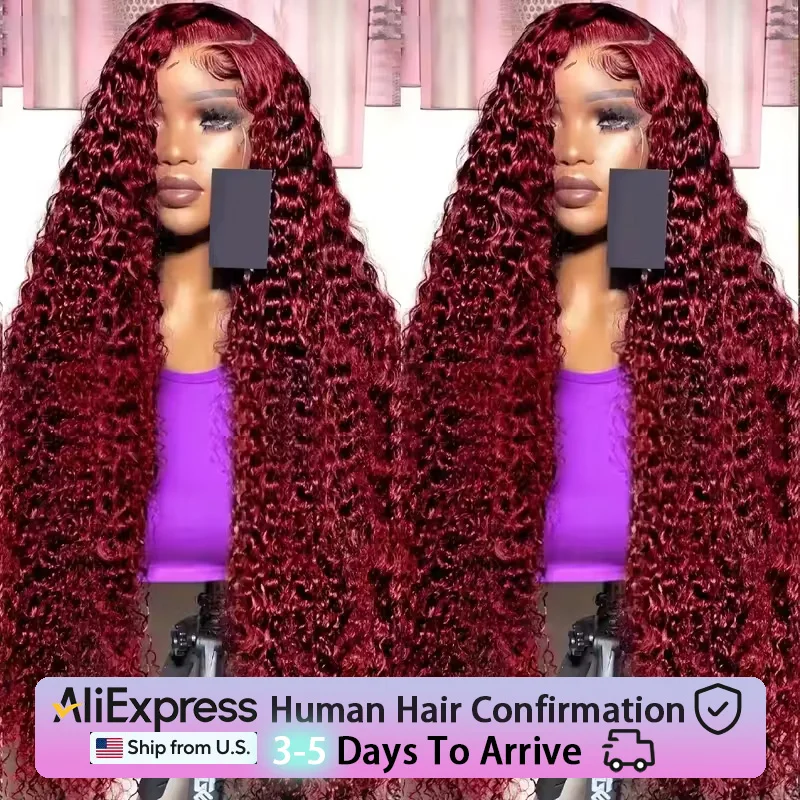 Borgonha 99j onda profunda perucas dianteiras do laço do cabelo humano peruca frontal do laço hd renda transparente 13x6 vermelho colorido cabelo brasileiro para mulher