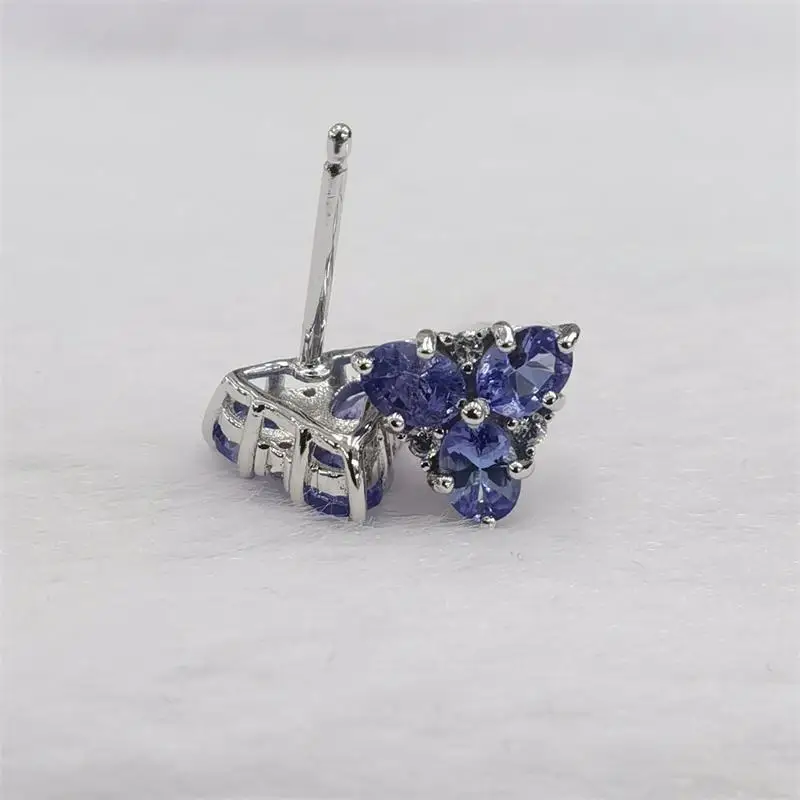 ZECAA Fine Jewelry Woman Tanzanite Stud Earrings With Natural Tanzanite 5*5mm Silver Earrings Jewelry For Woman Wedding Gift