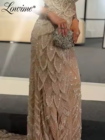 Gorgeous Champagne Evening Dress Long Wedding Party Gown High Fashion Mermaid Celebrity Dresses Customized Arabic Prom Dresses