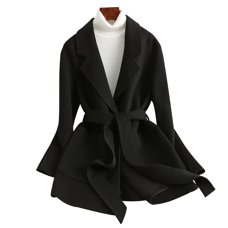 

Осень/зима 202, новое маленькое двустороннее кашемировое пальто для женщин, короткое стильное шерстяное пальто для похудения и похудения