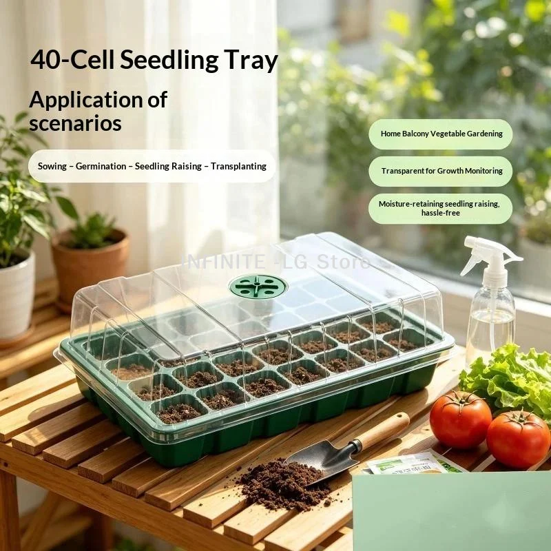 40 Cell Seed Starter Tray With Clear Observation Lid Adjustable Vent Holes For Home Gardening Vegetable Herb Germination