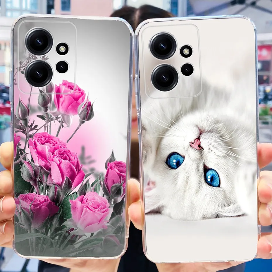 For Xiaomi Redmi Note 12 4G Phone Case Fashion Flower Cat Soft Silicone TPu Cover For Redmi Note 12 Pro 4G Note12 12Pro Global