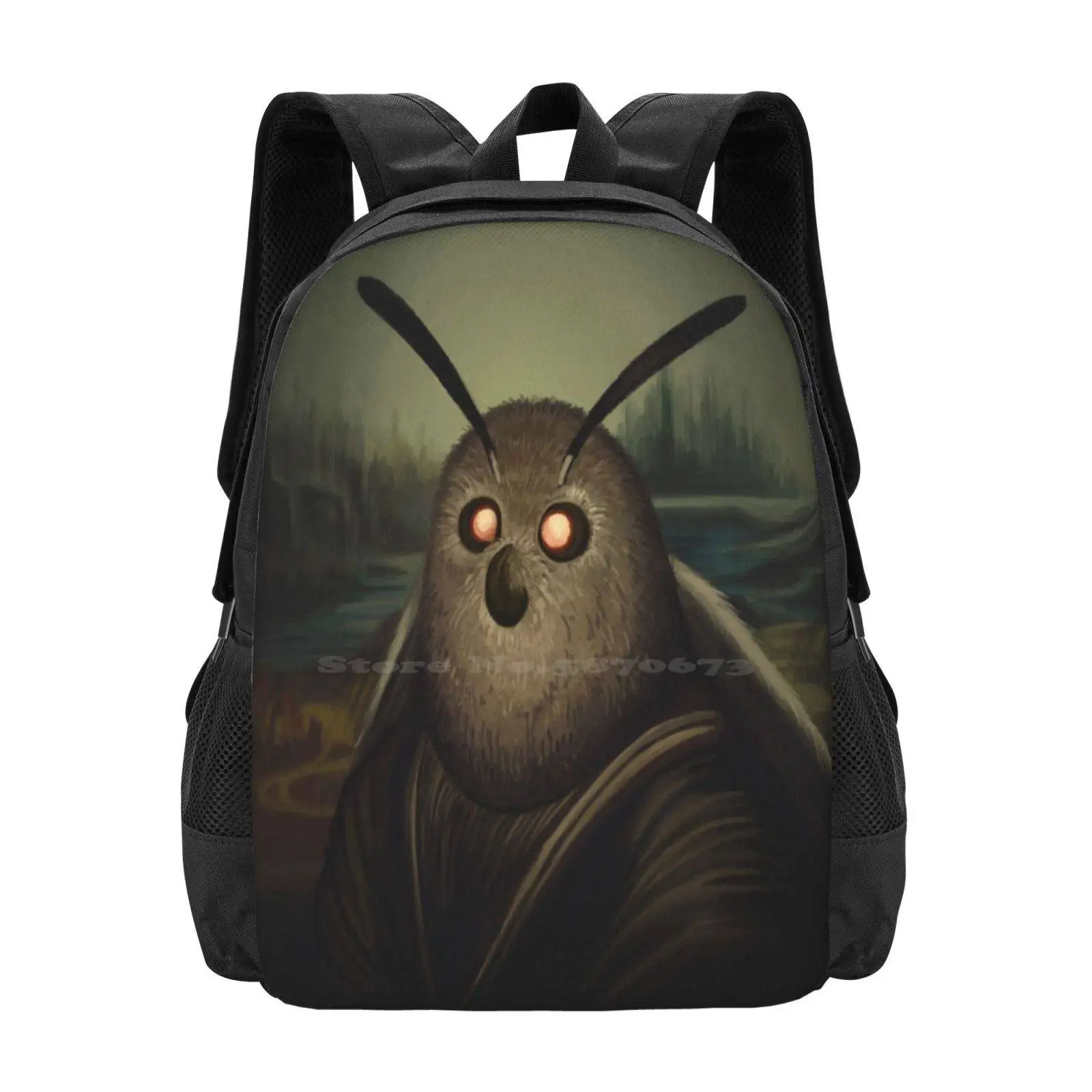 Motha Lisa Pattern Design Laptop Travel School Bags Moth Mona Lisa Parody Insect Animal