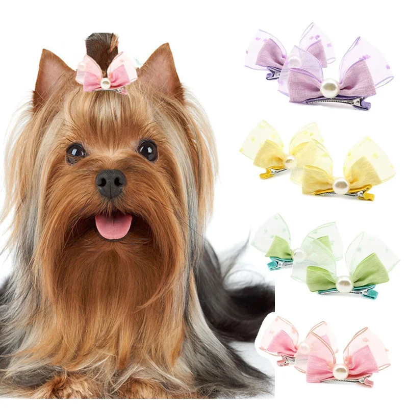 Cute Dog Hair Clips Bows Faux Pearl Head Decoration for Pets Cat Puppy Hairpins Decor Grooming Accessoires