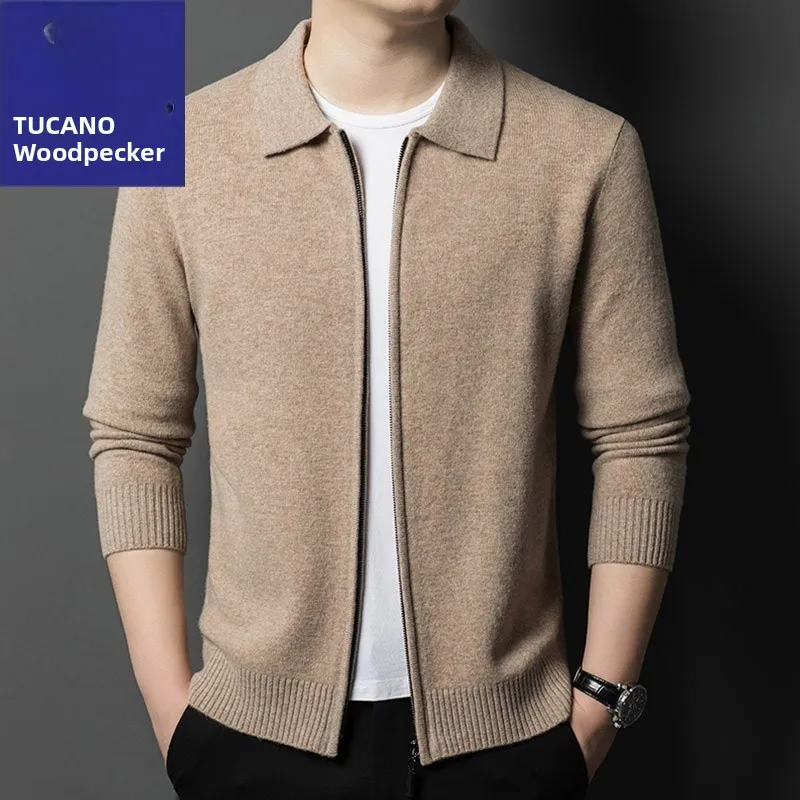 

Zhumobird Men's Zipper Cardigan Woolen Sweater Casual Knitted Outerwear Autumn Winter Jaet Dad Clothes Soft Thiened Wool ...