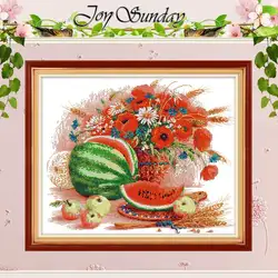 Watermelon and Vase Patterns Counted Cross Stitch Set DIY 11CT 14CT 16CT Stamped DMC Cross-stitch Kit Embroidery Needlework