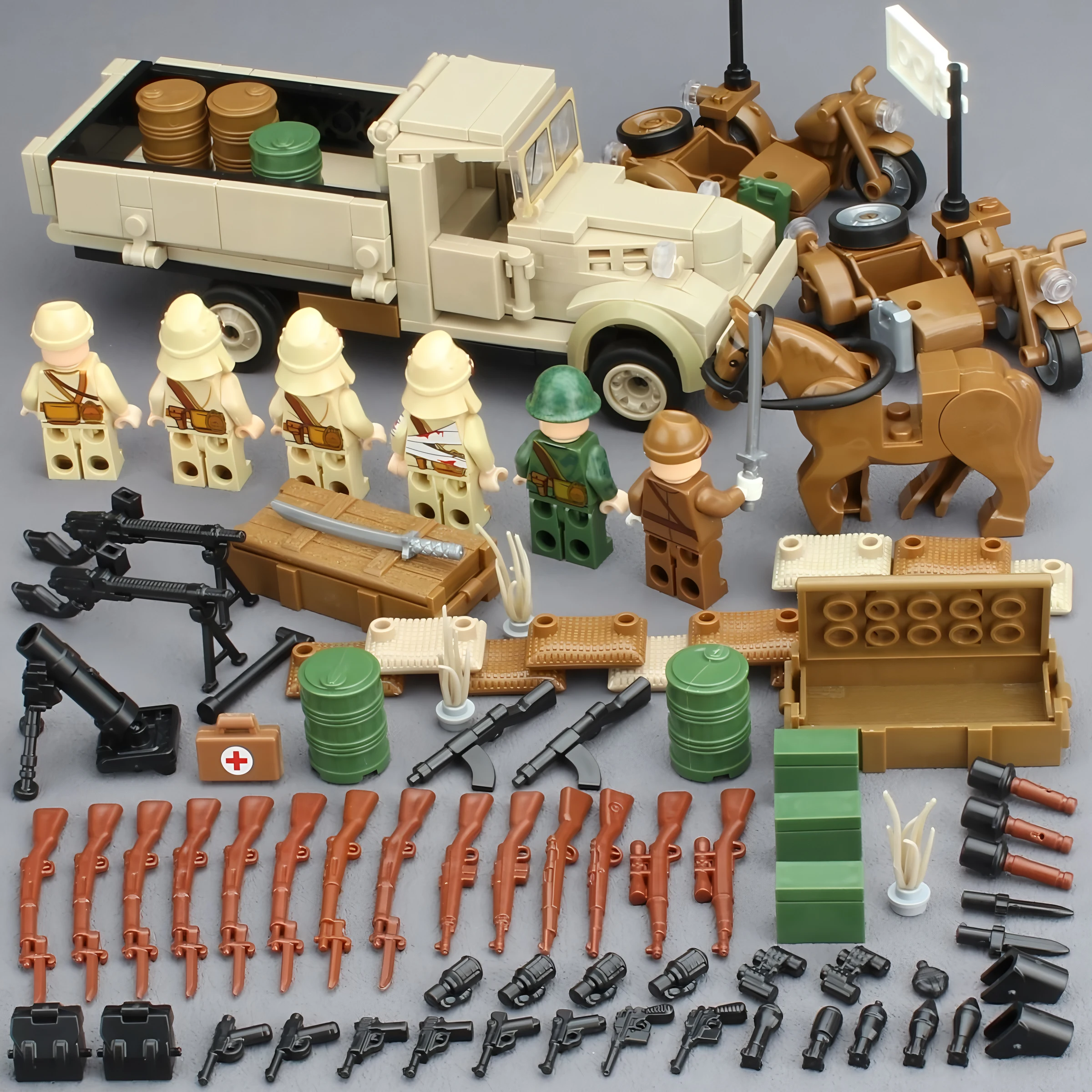 

WWII Japanese Army Military Weapon Camion Soldier Guns Cannon Heavy Armored Vehicle Tank Building Blocks Bricks Model Toys