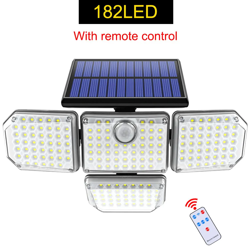 AMARYLLIS Solar Lichter Outdoor 182/112 LED Wand Lampe mit Einstellbare Köpfe Sicherheit LED Flutlicht IP65 Wasserdicht mit 3 Arbeits Modi 3